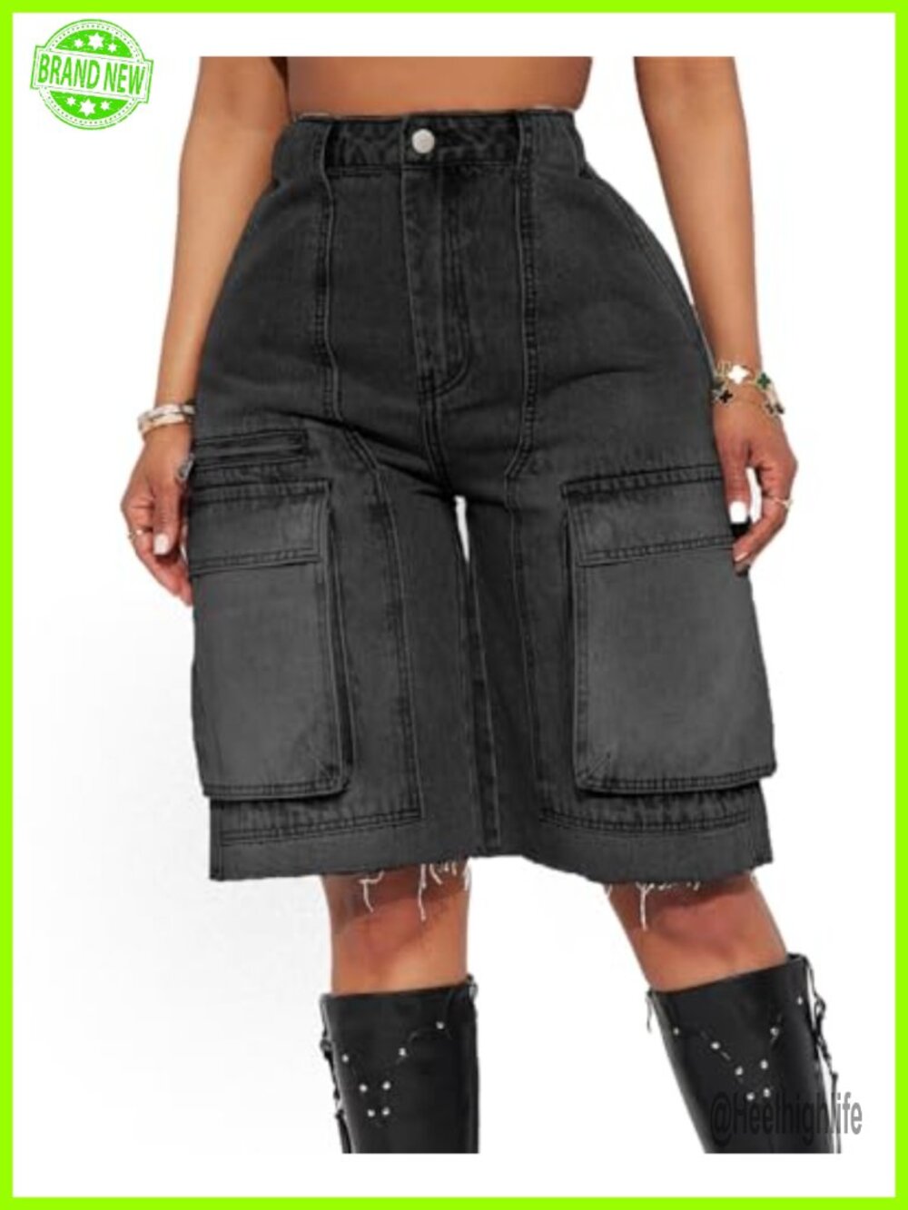 Women's High Waist Raw Hem Jean Shorts Straight Leg Cotton Denim Summer